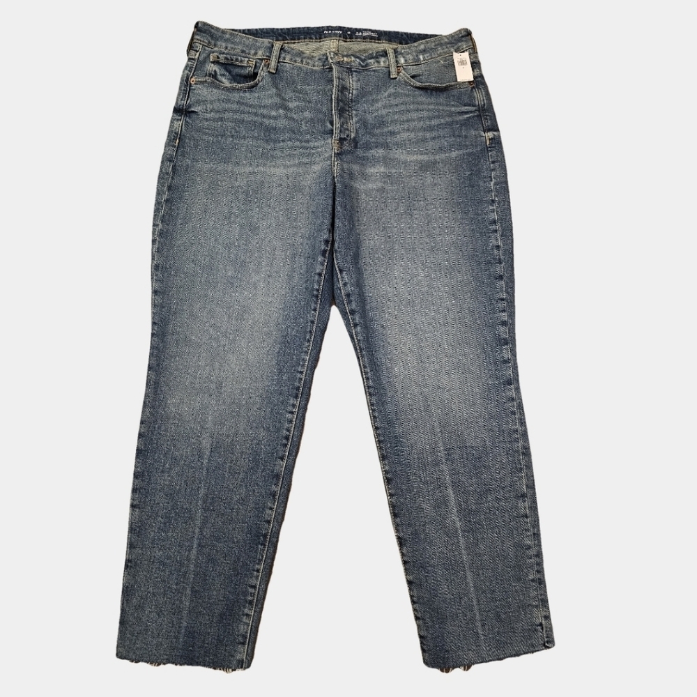 Old Navy Mid-Rise Button Fly OG Straight Medium Wash Raw Hem Jeans Size 18 NWT